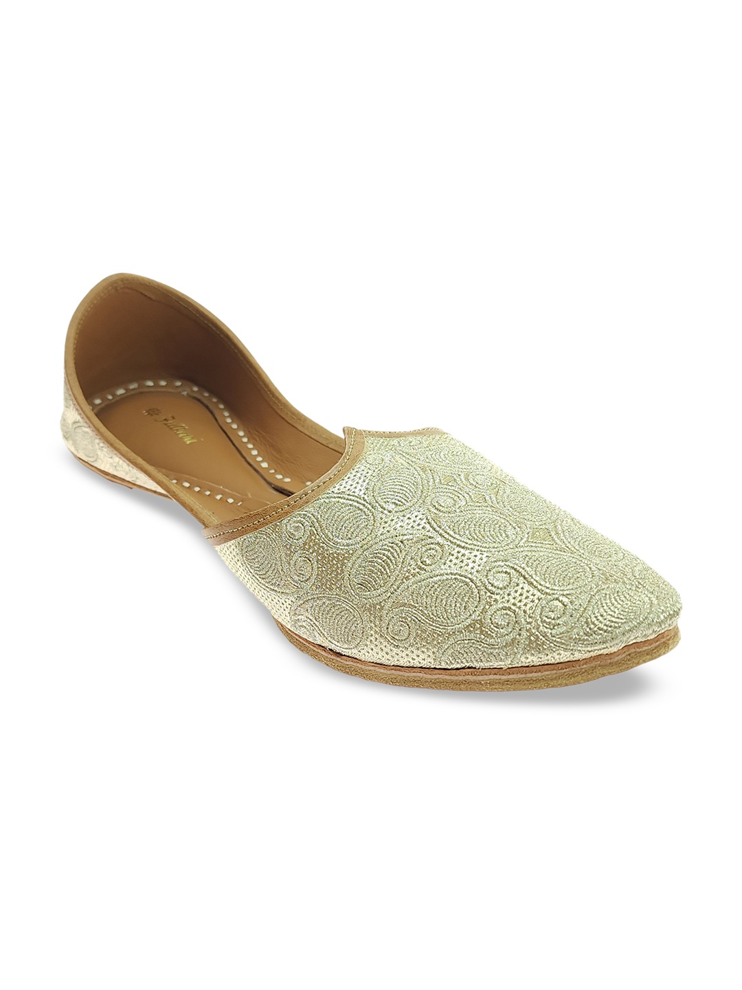 

Fulkari Men Embroidered Leather Mojaris, Gold