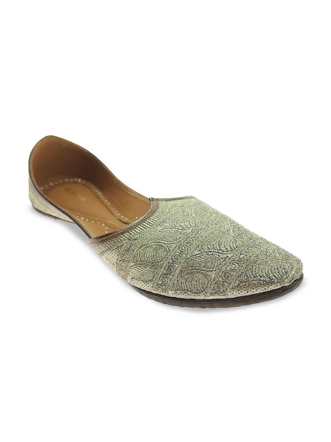 

Fulkari Men Ethnic Embellished Pointed Toe Mojaris, Metallic