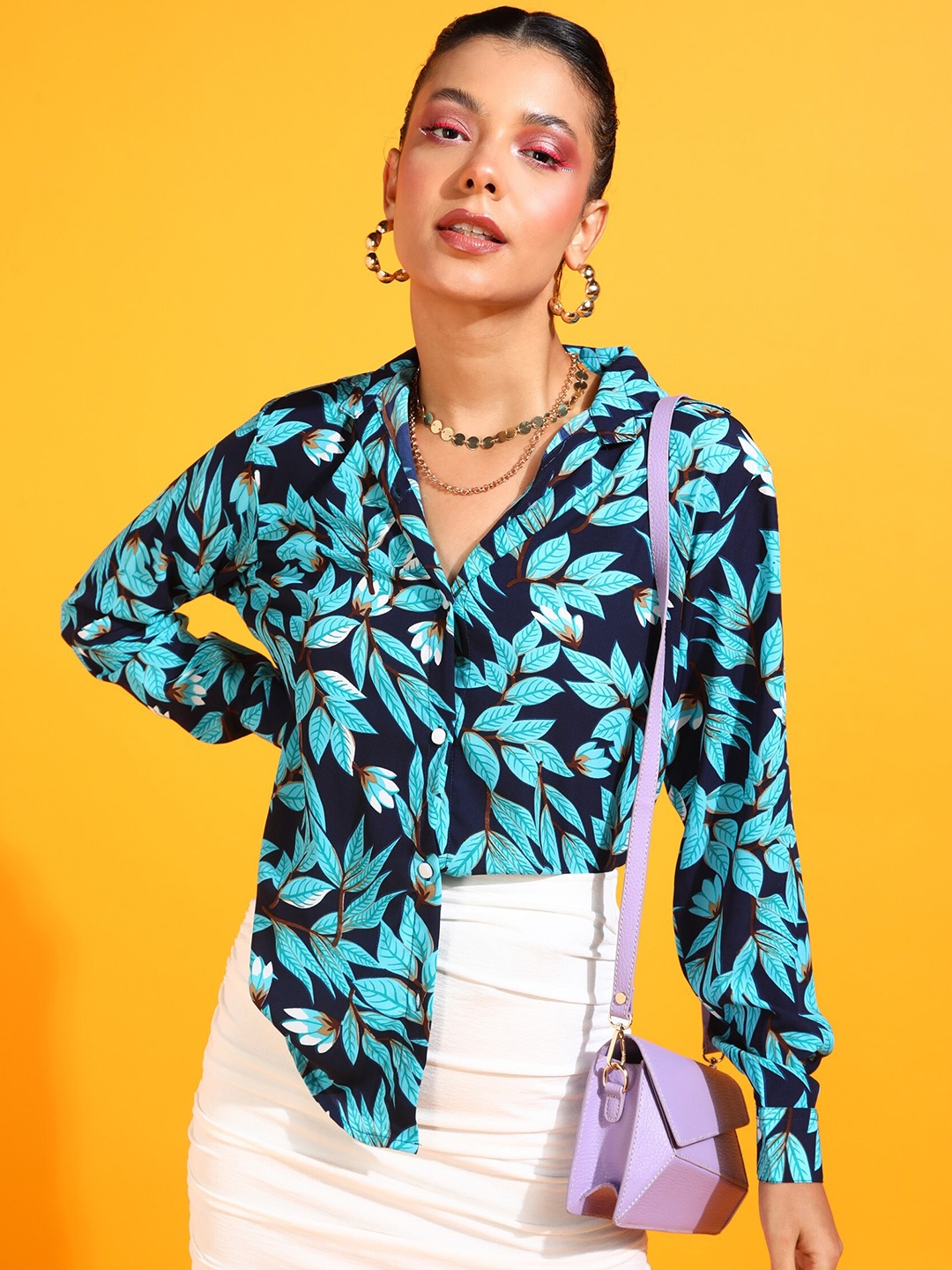 

Popwings Relaxed Floral Printed Casual Shirt, Navy blue
