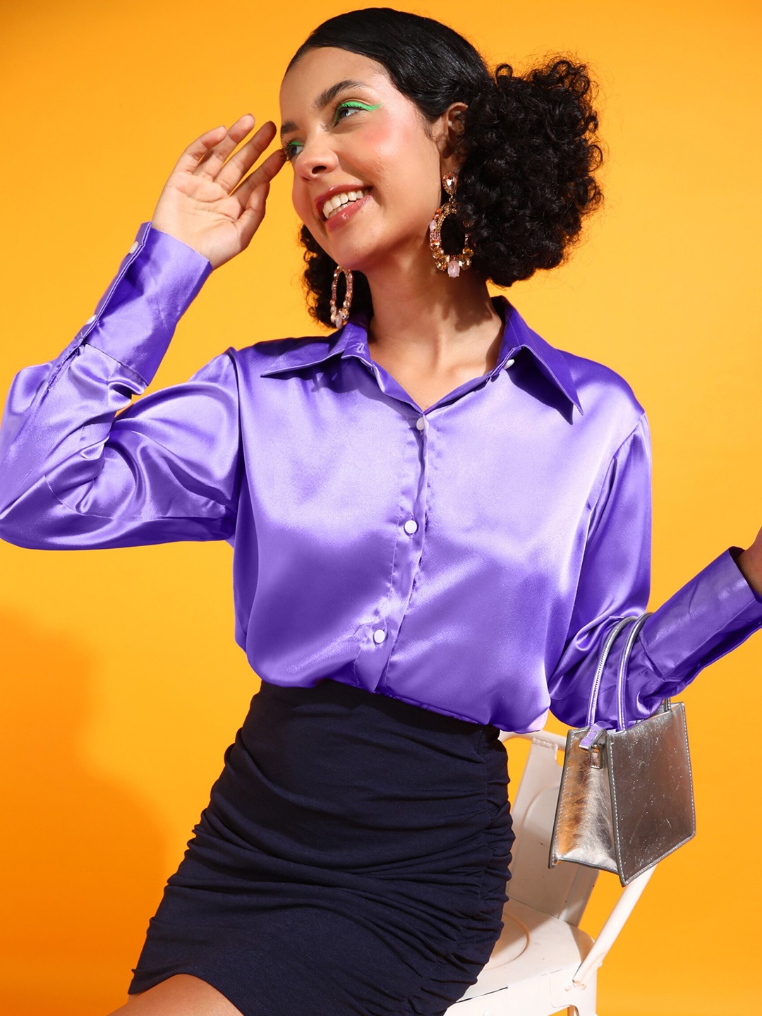 

Popwings Relaxed Opaque Casual Shirt, Purple