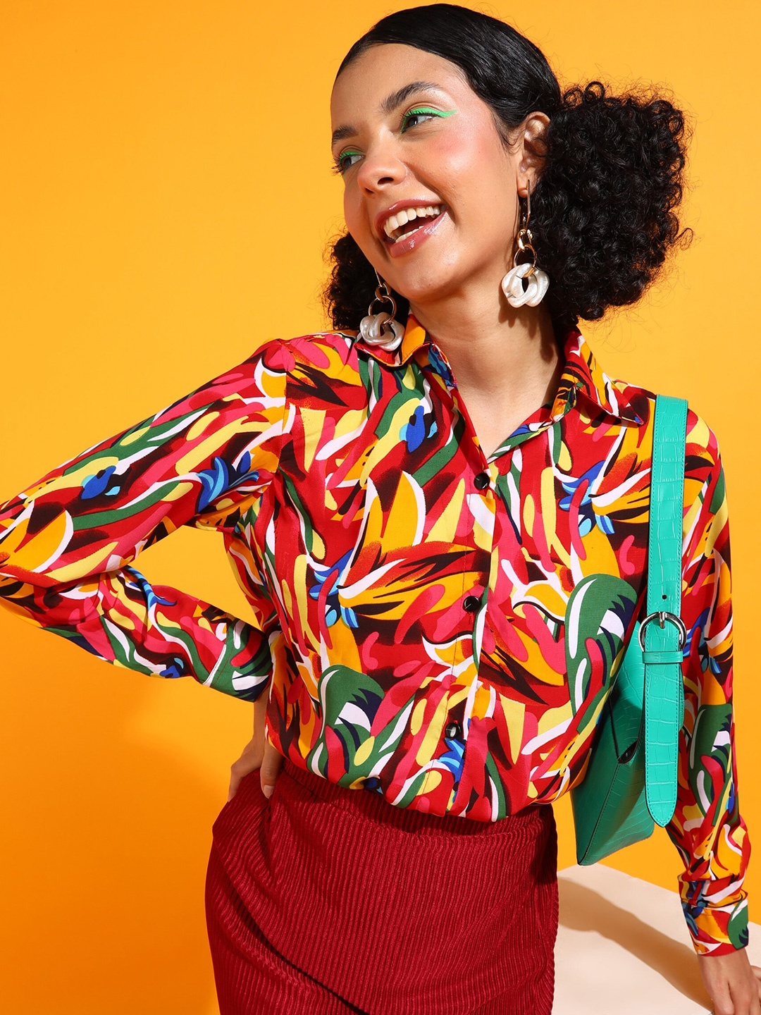 

Popwings Relaxed Abstract Printed Casual Shirt, Red