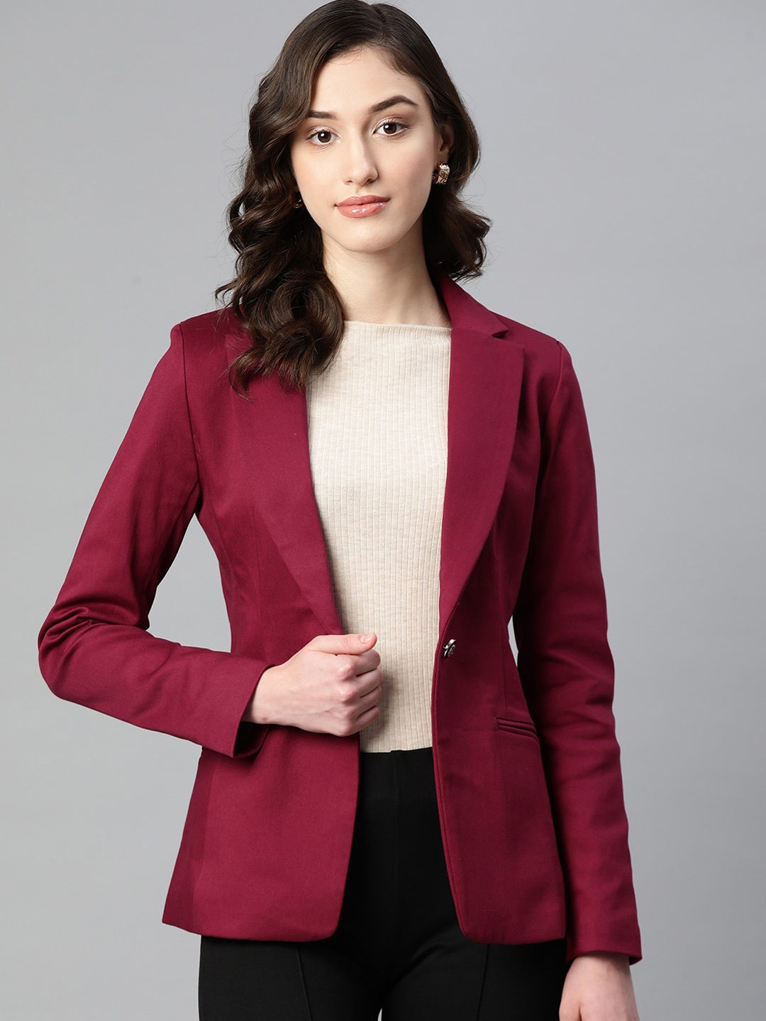 

WESTCLO Slim-Fit Notched Lapel Collar Single-Breasted Casual Blazer, Maroon