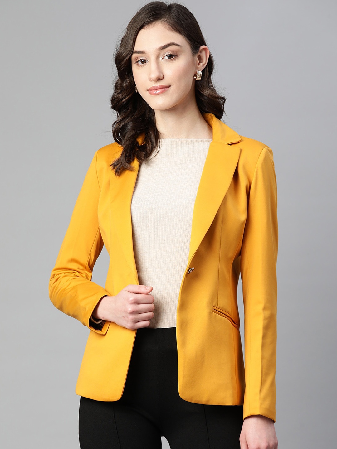 

WESTCLO Slim-Fit Notched Lapel Collar Single-Breasted Casual Blazer, Yellow