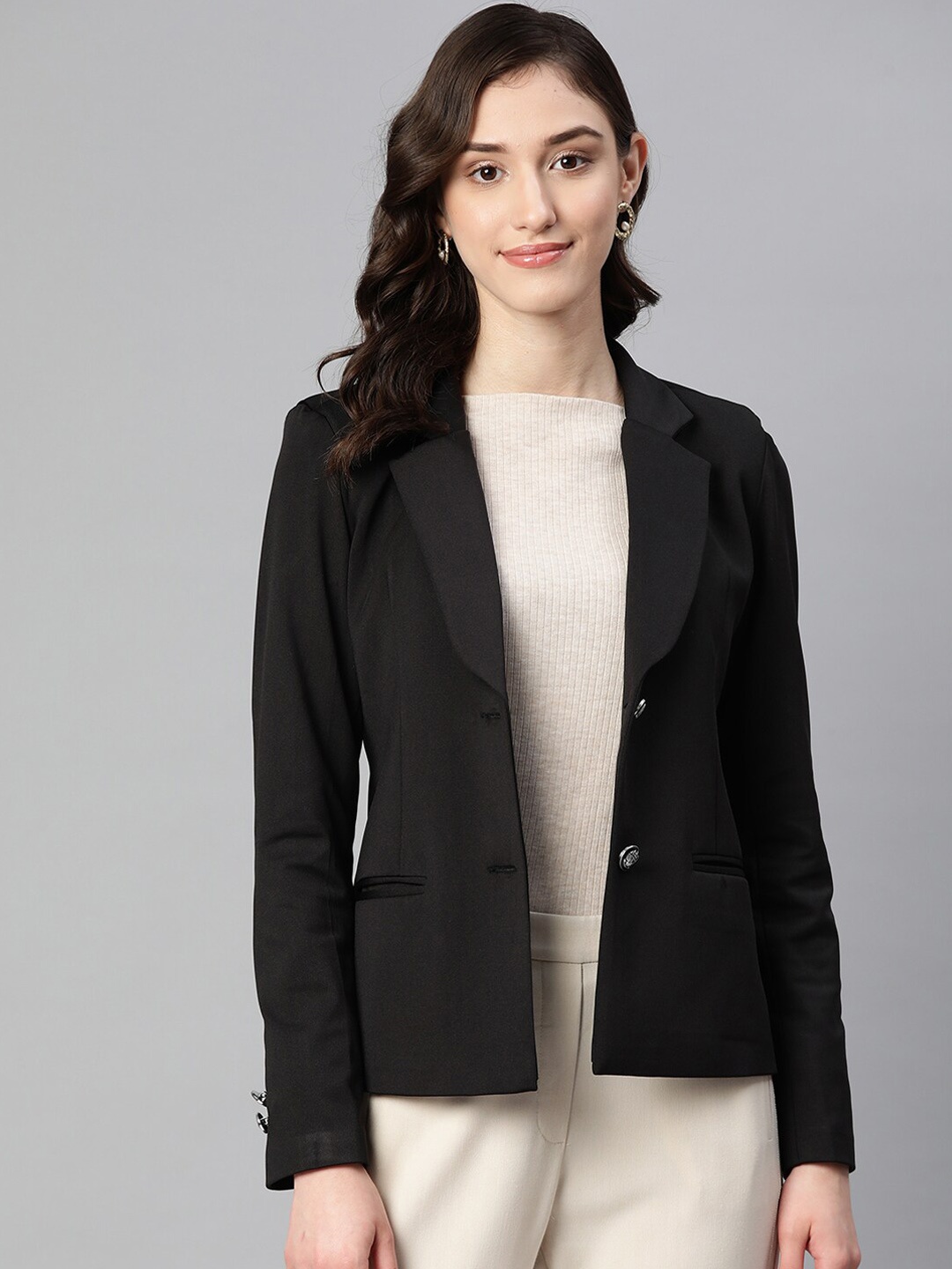 

WESTCLO Slim-Fit Notched Lapel Collar Single-Breasted Casual Blazer, Black