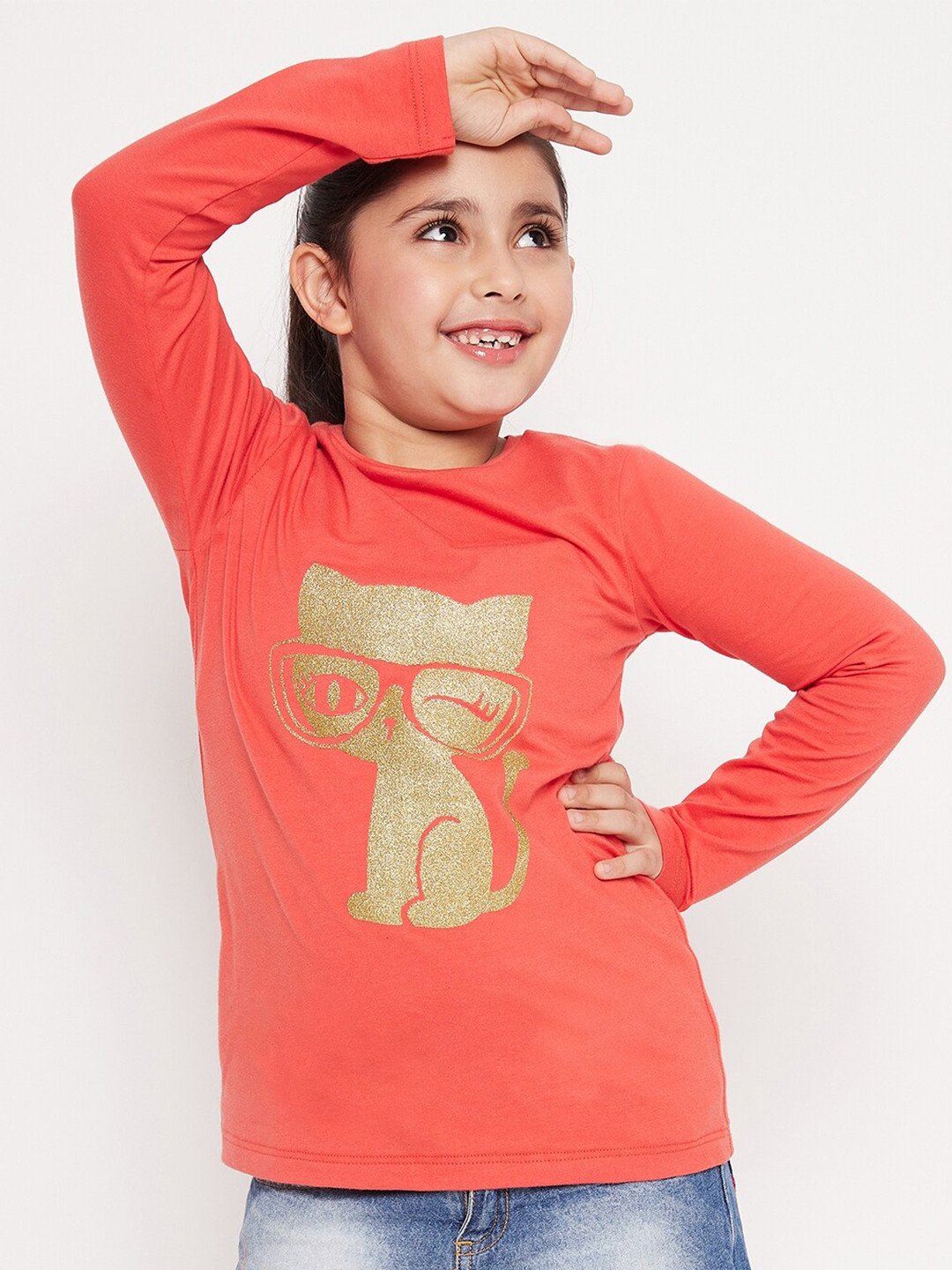 

pspeaches Girls Graphic Printed Cotton T-Shirt, Orange