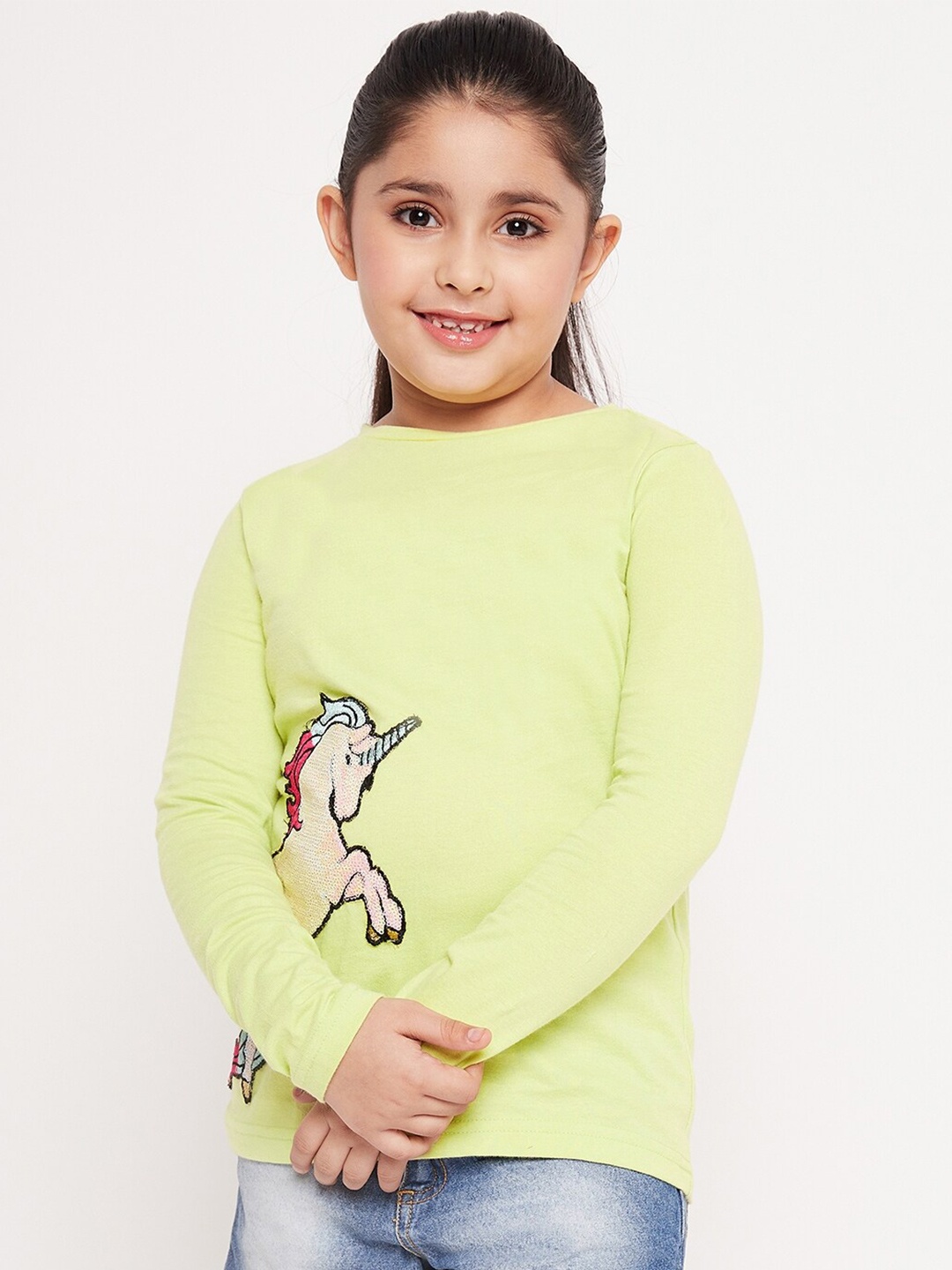 

pspeaches Girls Unicorn Graphic Printed Cotton T-Shirt, Green