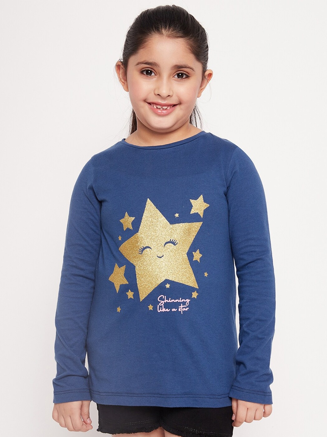 

pspeaches Girls Graphic Printed Cotton T-Shirt, Navy blue