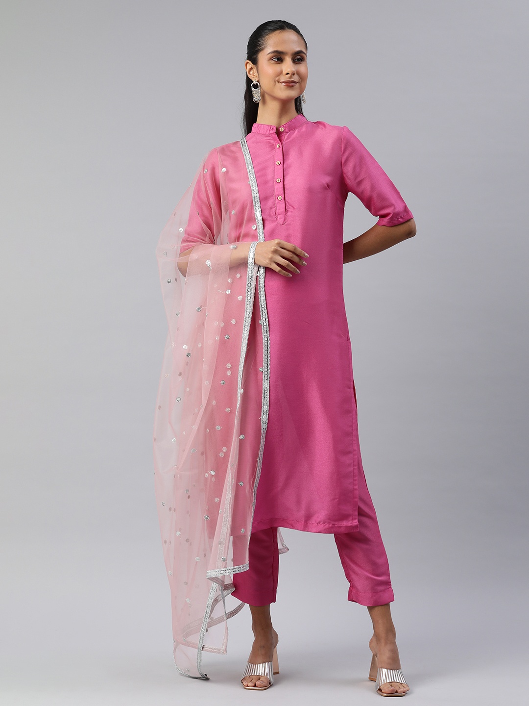 

flaher Ethnic Motifs Embroidered Dupatta with Sequinned Details, Pink