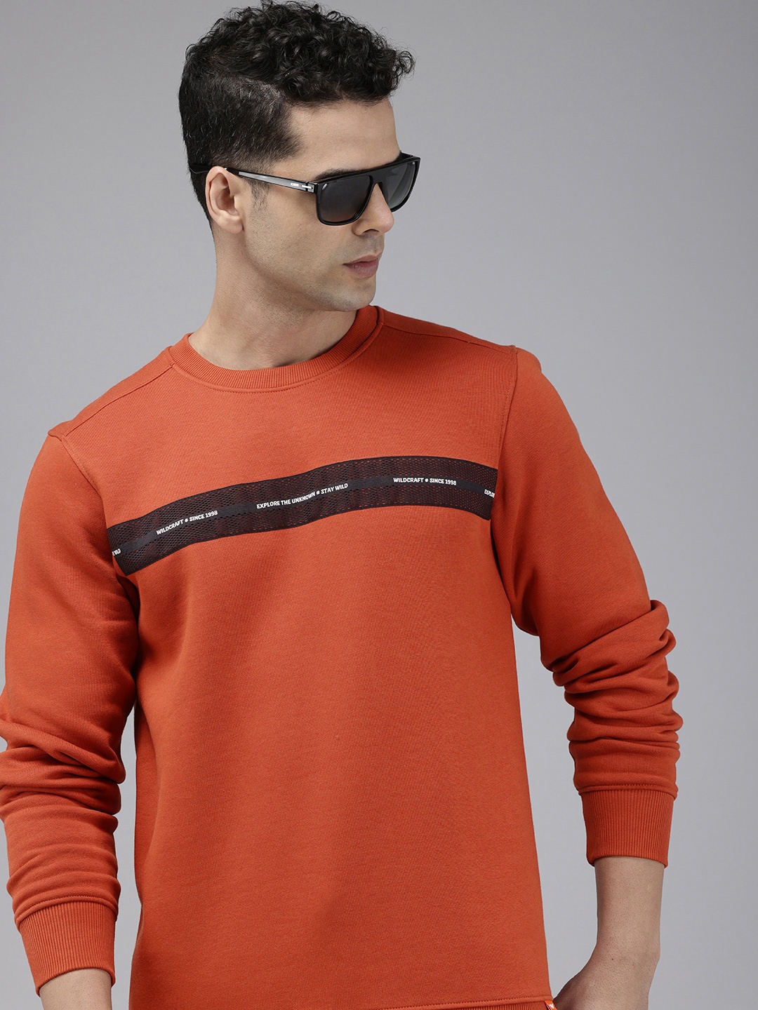 

Wildcraft Stripe Detailed Crew Neck Sweatshirt, Rust