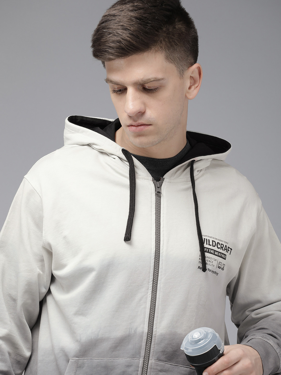 

Wildcraft Pure Cotton Dyed Front Open Hooded Sweatshirt, Grey