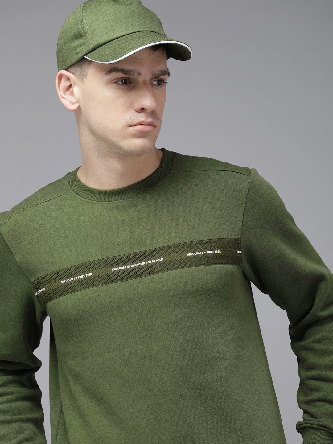 

Wildcraft Round Neck Self-Striped Detail Sweatshirt, Olive