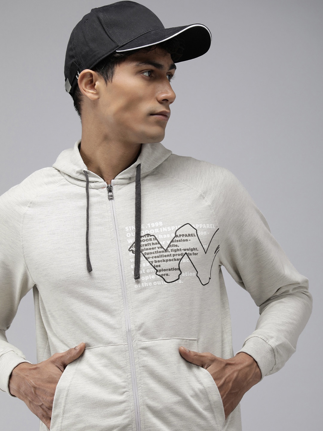 

Wildcraft Graphic Printed Hooded Front-Open Sweatshirt, Grey