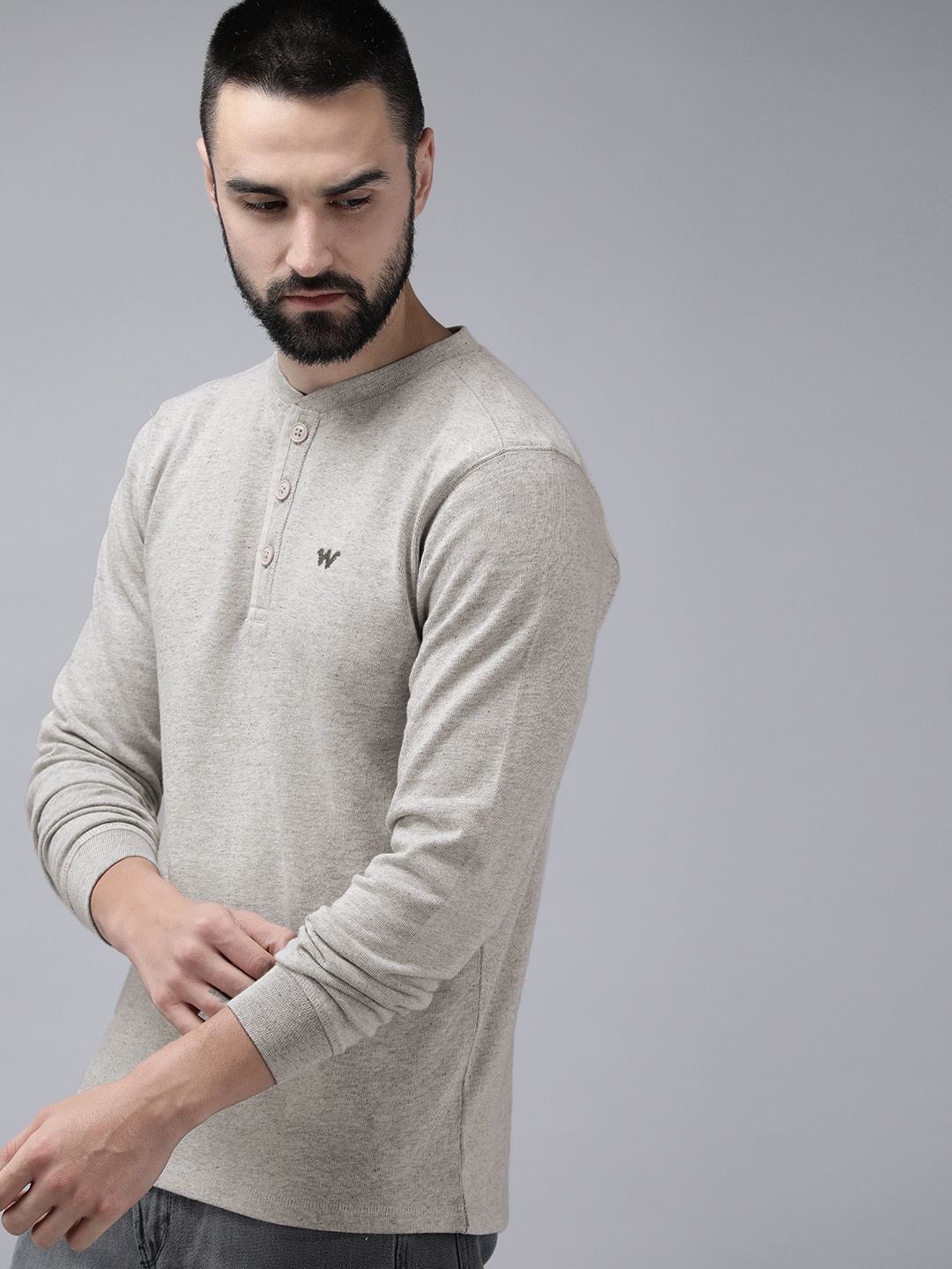 

Wildcraft Solid Henley-Neck Sweatshirt, Grey melange
