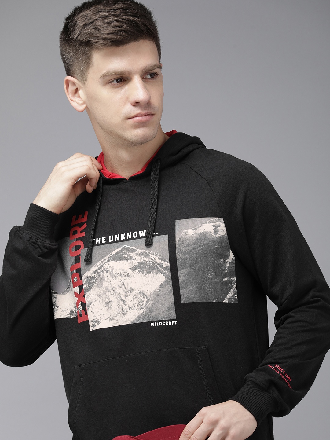 

Wildcraft Graphic Mountain Printed Pure Cotton Hooded Sweatshirt, Black