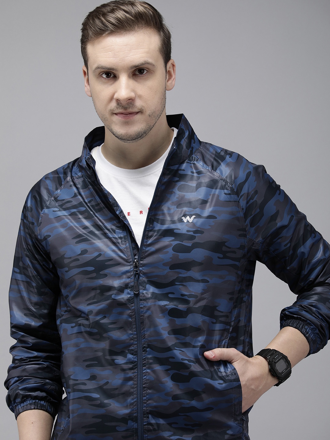 

Wildcraft Water Resistant Bomber Jacket, Navy blue