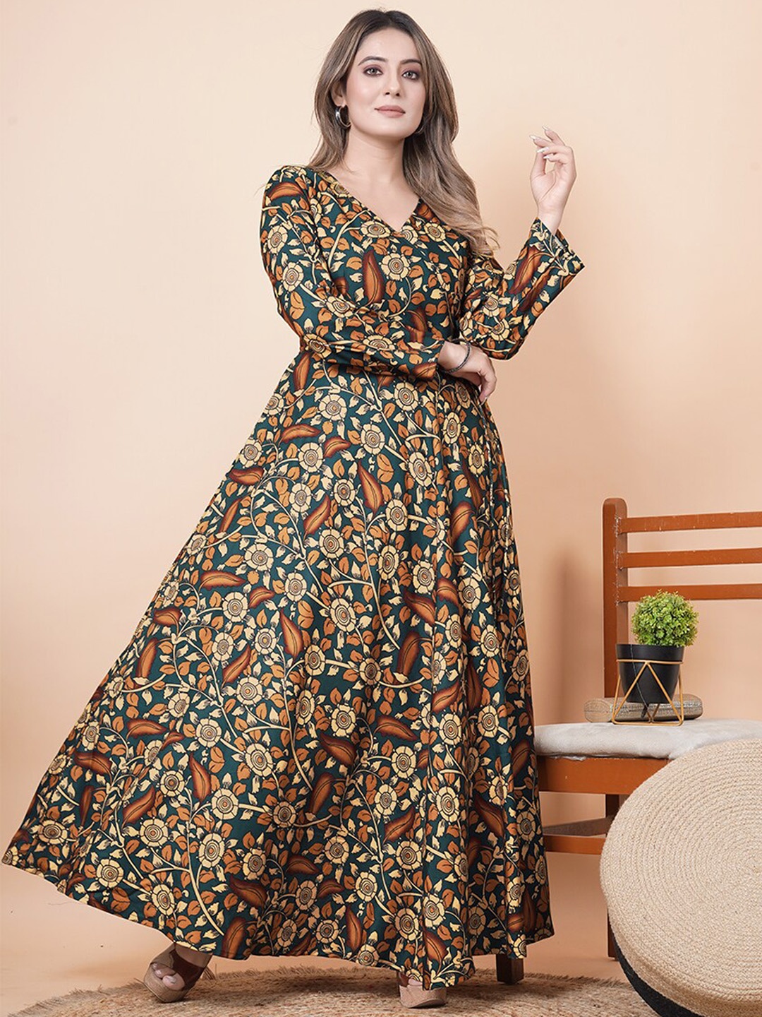 

Tasarika Floral Printed Fit & Flare Maxi Dress, Navy blue