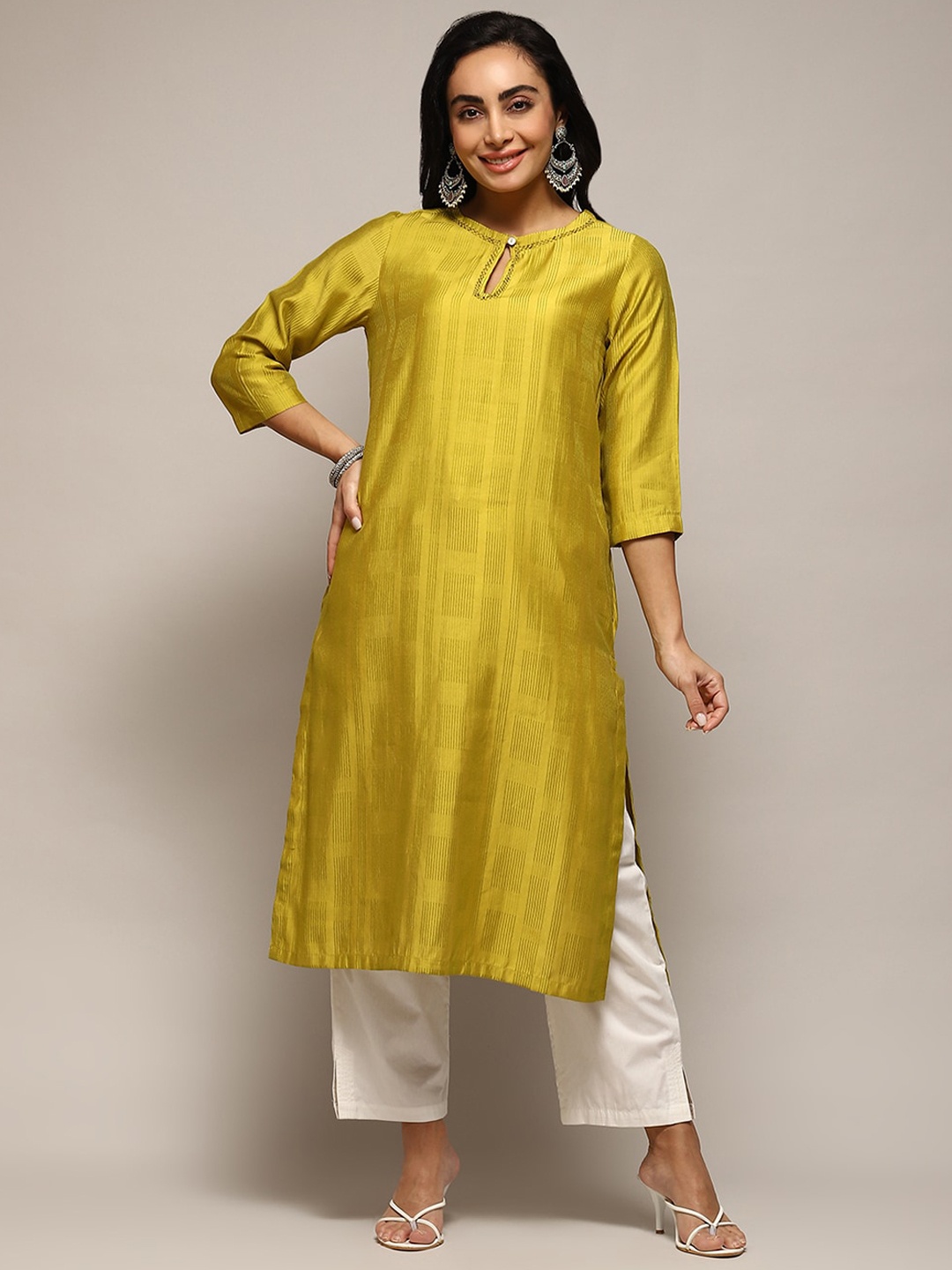 

Biba Striped Straight Kurta, Yellow