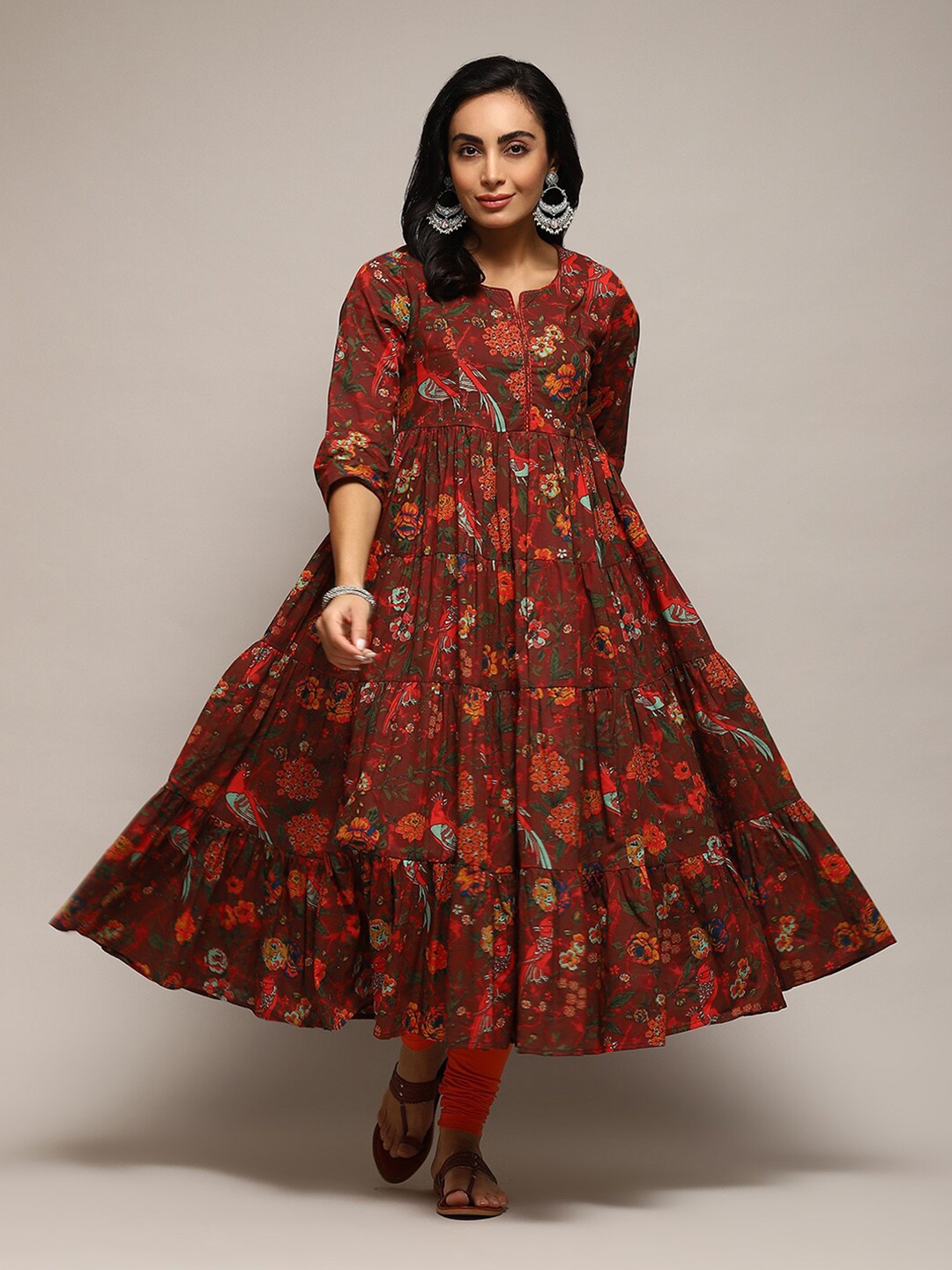 

Biba Floral Printed Tiered Anarkali Kurta, Maroon