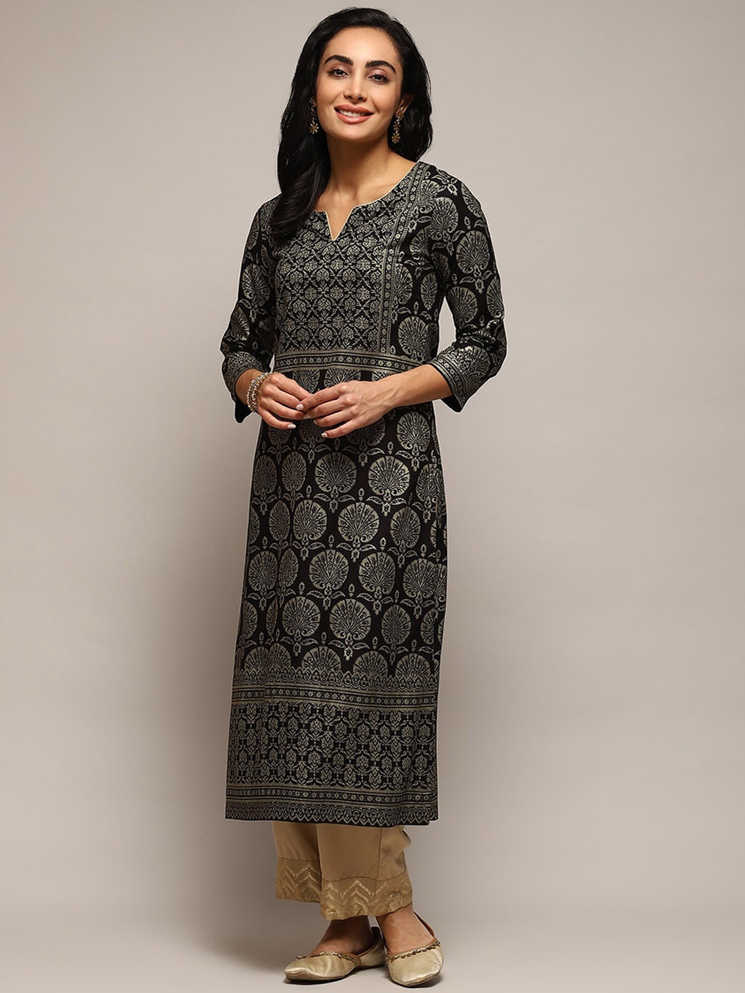 

Biba Ethnic Motifs Printed Kurta, Black