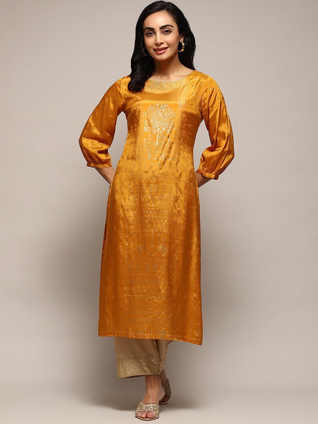 

Biba Ethnic Motifs Printed Straight Kurta, Yellow