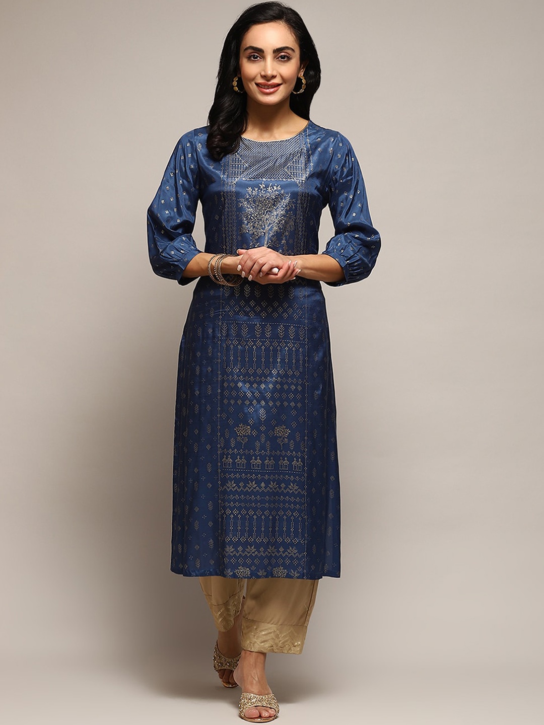 

Biba Ethnic Motifs Printed Straight Kurta, Teal
