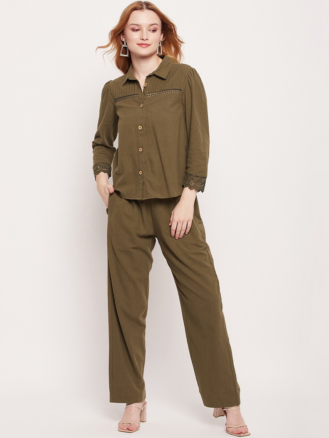 

DELAN Pure Cotton Shirt With Trousers, Olive