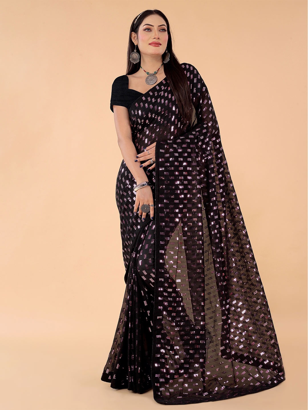 

Mitera Pink Embellished Sequinned Saree
