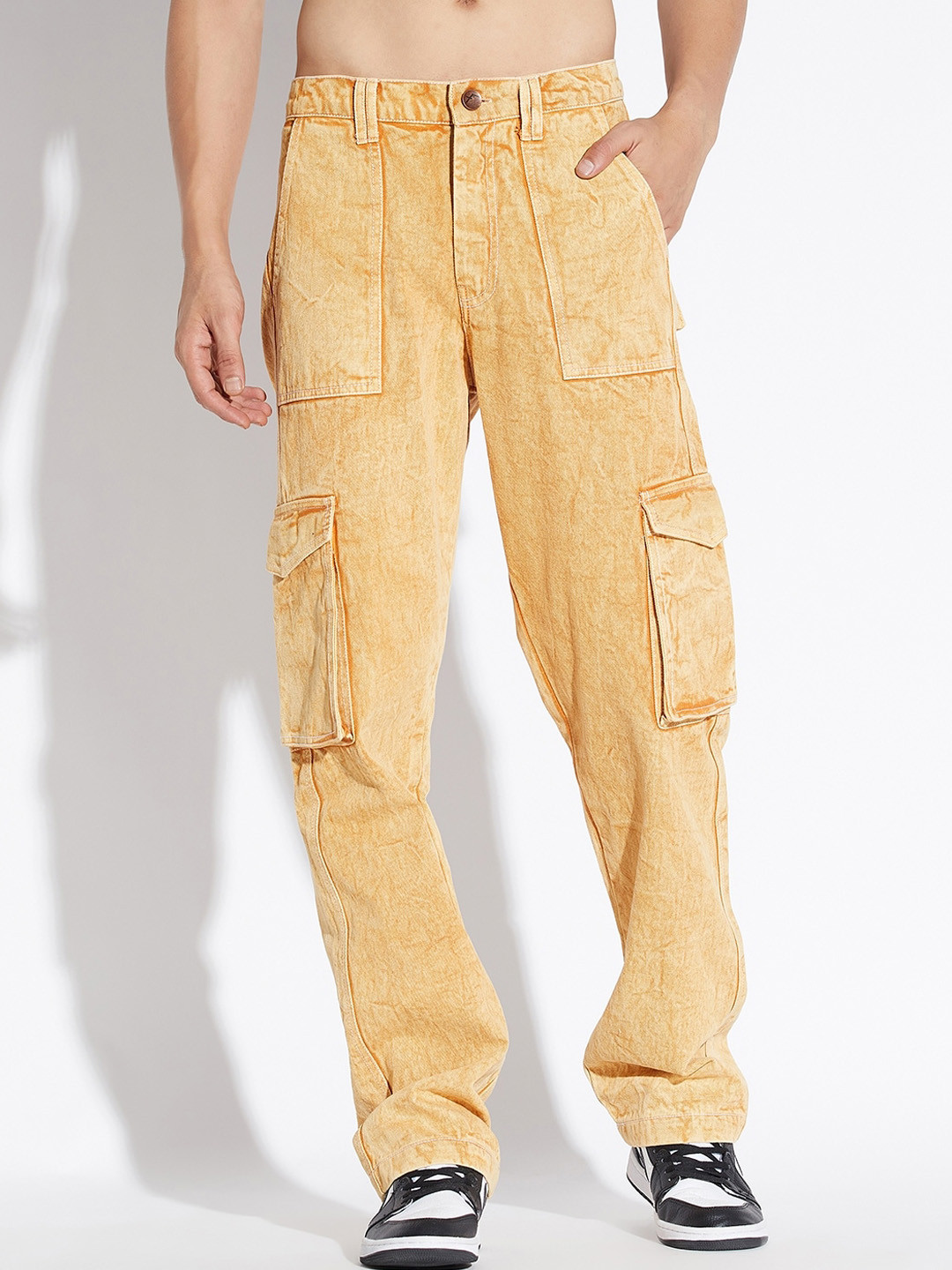 

FUGAZEE Men Relaxed Mid-Rise Clean Look Non Stretchable Jeans, Mustard