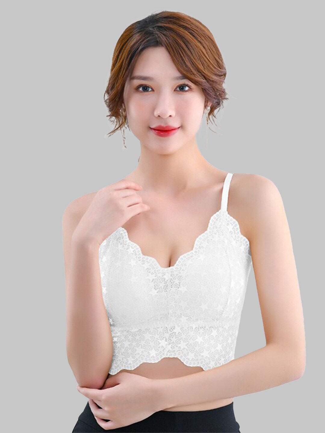

Krelin Self Design Cotton Half Coverage Lightly Padded Bralette Bra With All Day Comfort, White