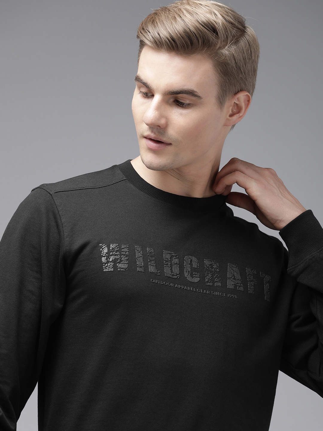 

Wildcraft Brand Logo Graphic Printed Pure Cotton Sweatshirt, Black
