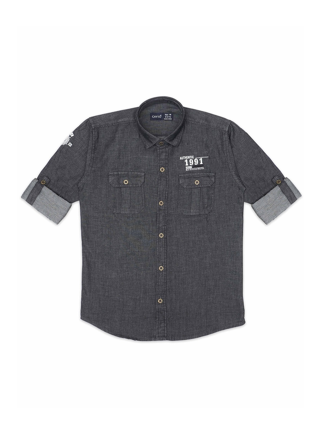 

CAVIO Boys Comfort Roll-Up Sleeves Pure Cotton Casual Shirt, Black