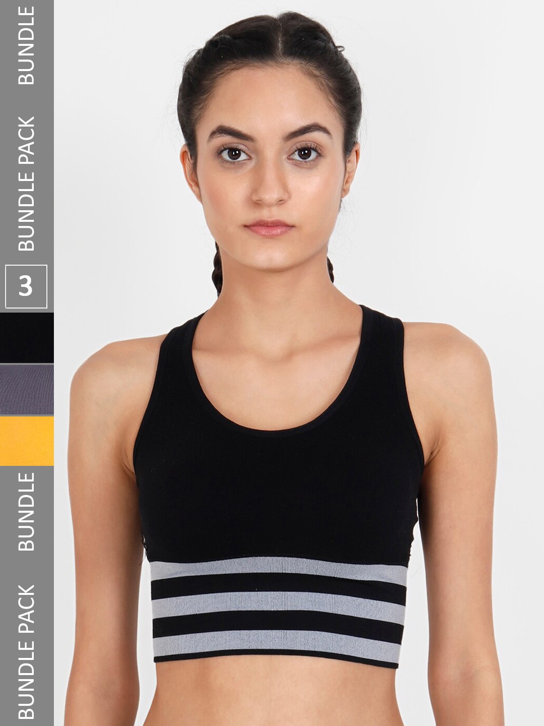 

Lebami Pack Of 3 Full Coverage Lightly Padded Sports Bras With All Day Comfort, Black