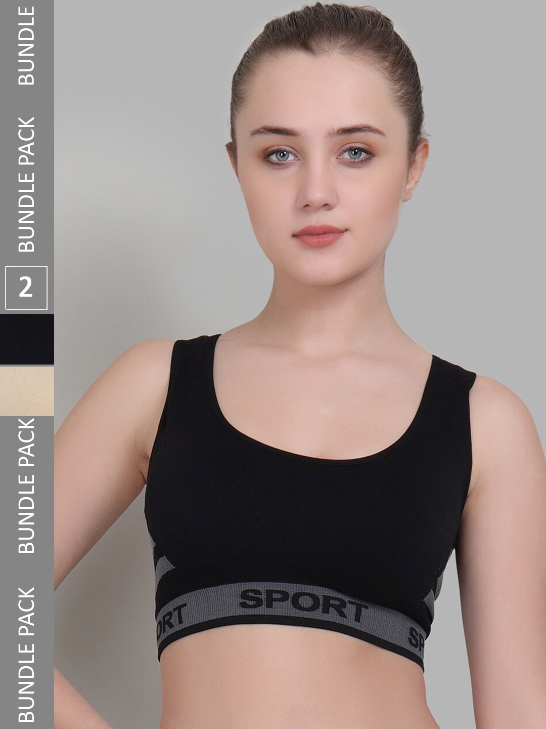 

Lebami Pack Of 2 Full Coverage Dry Fit Lightly Padded Workout Bra With All Day Comfort, Black