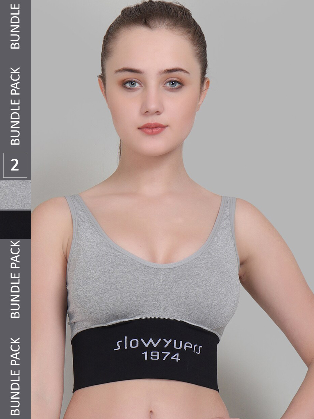 

Lebami Pack Of 2 Typography Bra Dry Fit Full Coverage Lightly Padded, Grey
