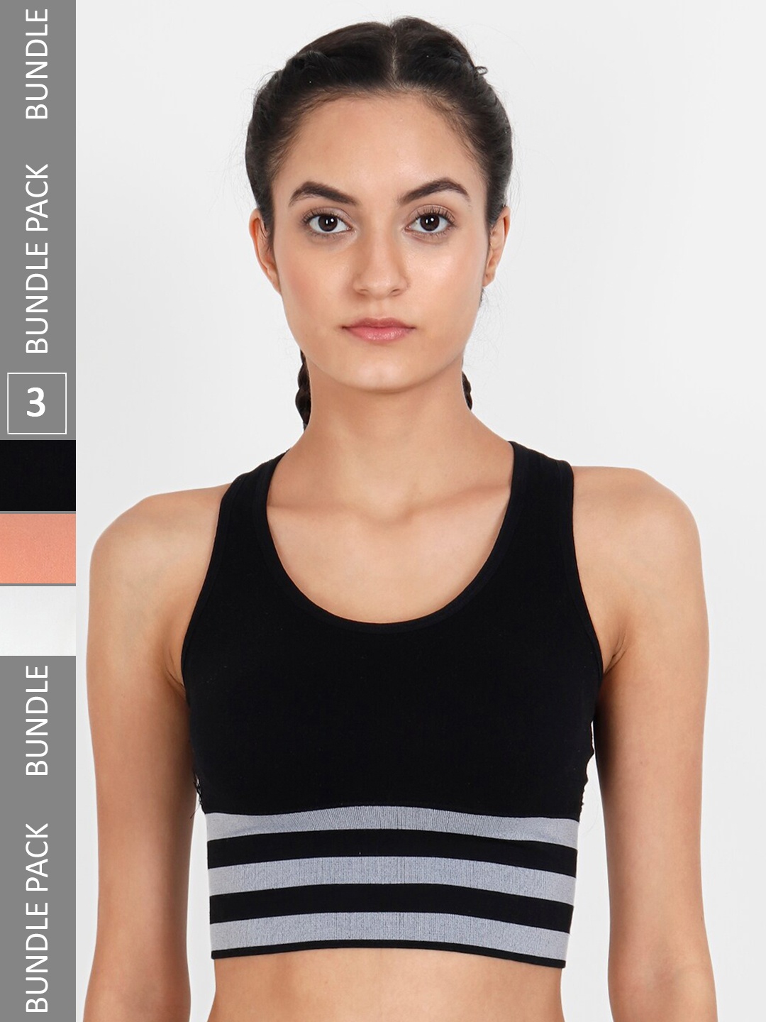 

Lebami Pack Of 3 Full Coverage Dry Fit Lightly Padded Workout Bra With All Day Comfort, Black