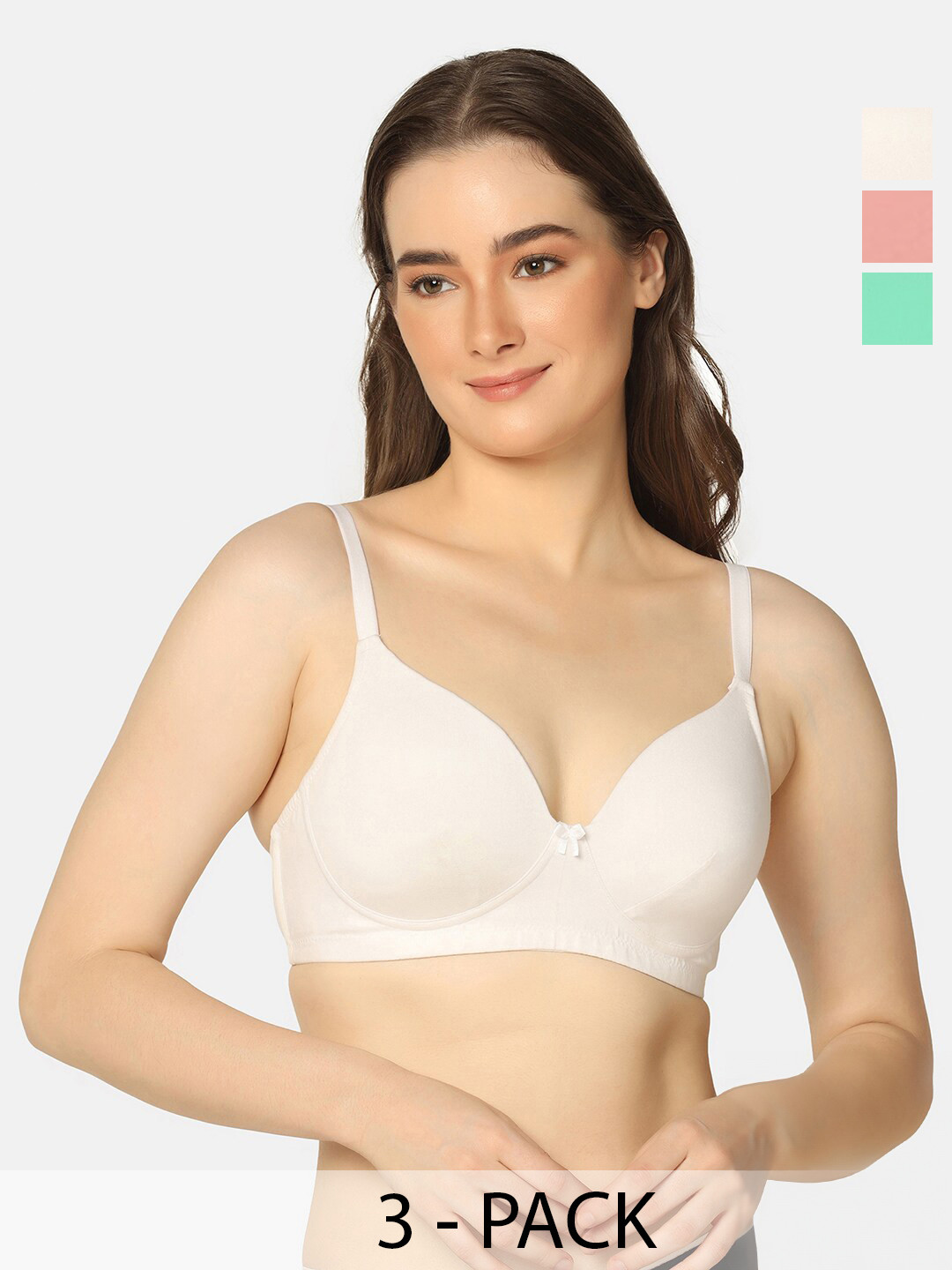 

Curvy Love Plus Size Pack Of 3 Medium Coverage T-shirt Bras With All Day Comfort, Sea green