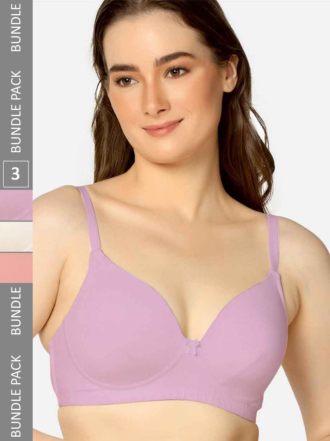 

Curvy Love Pack of 3 Medium Coverage Lightly Padded Bra With All Day Comfort, Pink