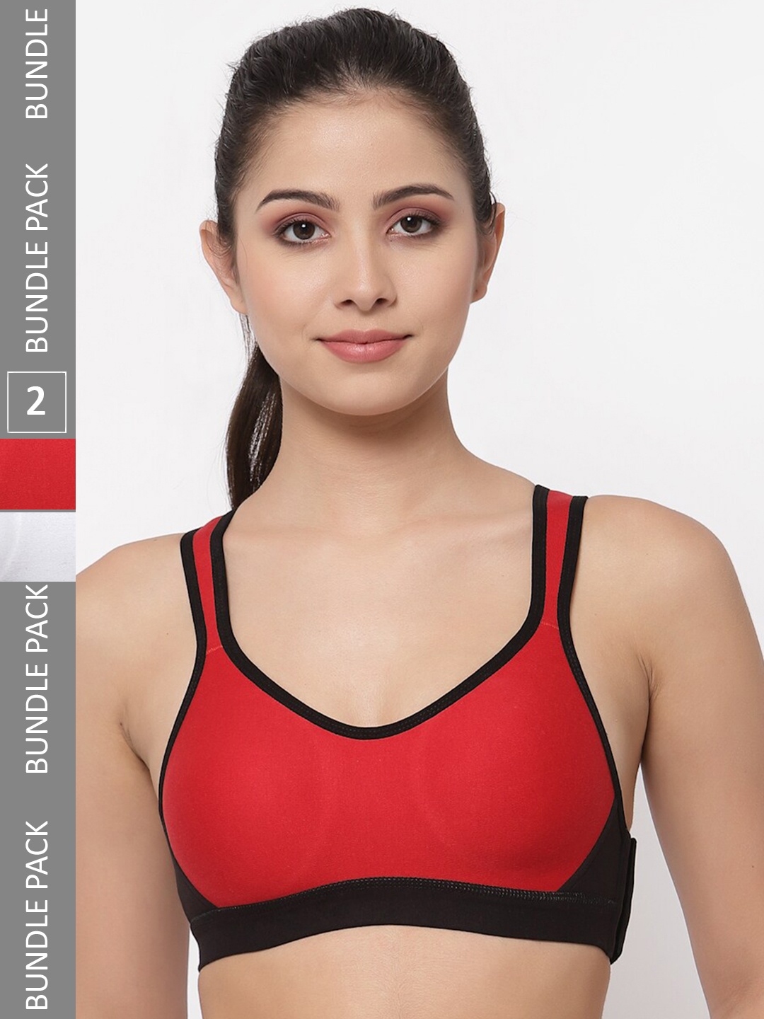 

College Girl Pack Of 2 Full Coverage Non Padded Workout Bra With Side Shaper, White