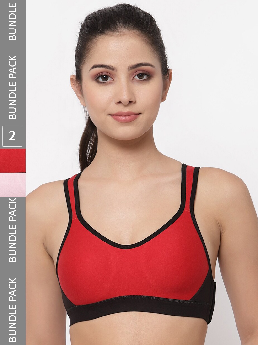 

College Girl Pack Of 2 Full Coverage Non Padded Workout Bra With Side Shaper, Pink