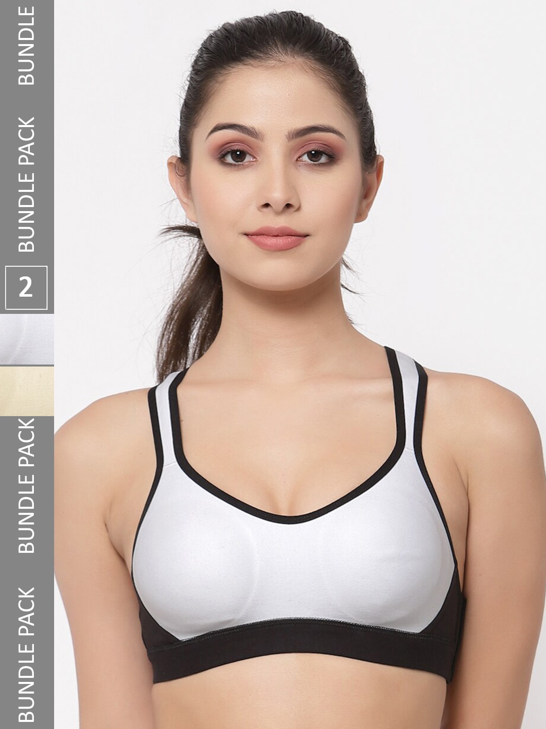 

College Girl Pack Of 2 Full Coverage Sports Bra With Side Shaper, Beige
