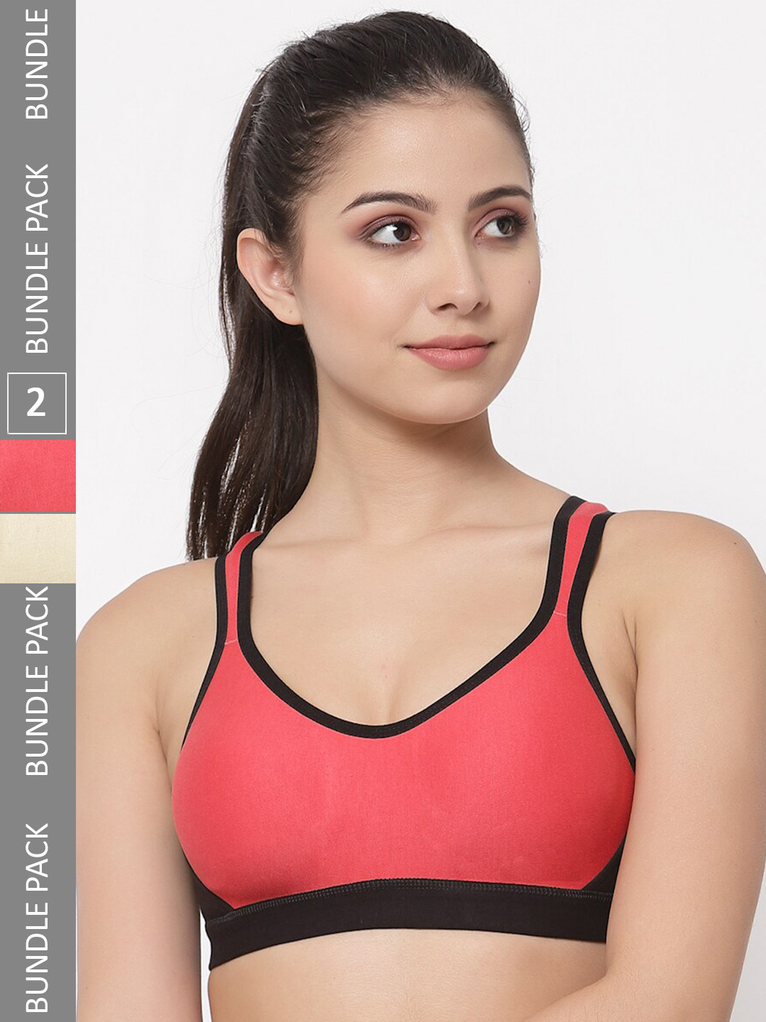 

College Girl Pack Of 2 Full Coverage Lycra Sports Bra with Side Shaper, Beige