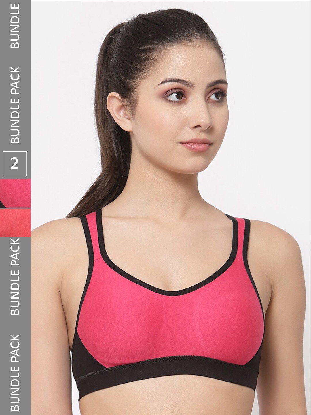 

College Girl Pack Of 2 Full Coverage Sports Bra With Side Shaper, Red