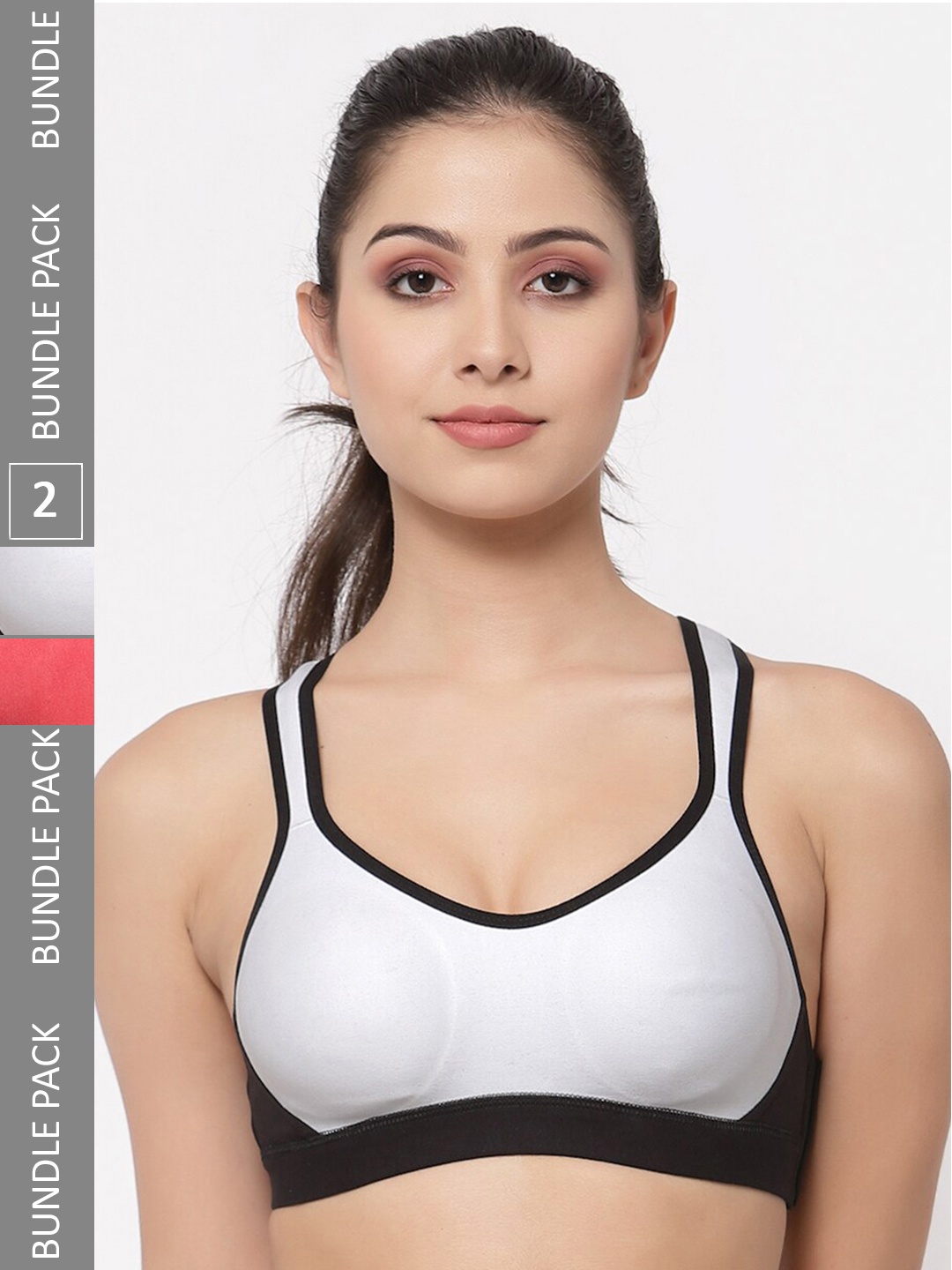 

College Girl Pack Of 2 Full Coverage Lycra Sports Bra with Side Shaper, Red
