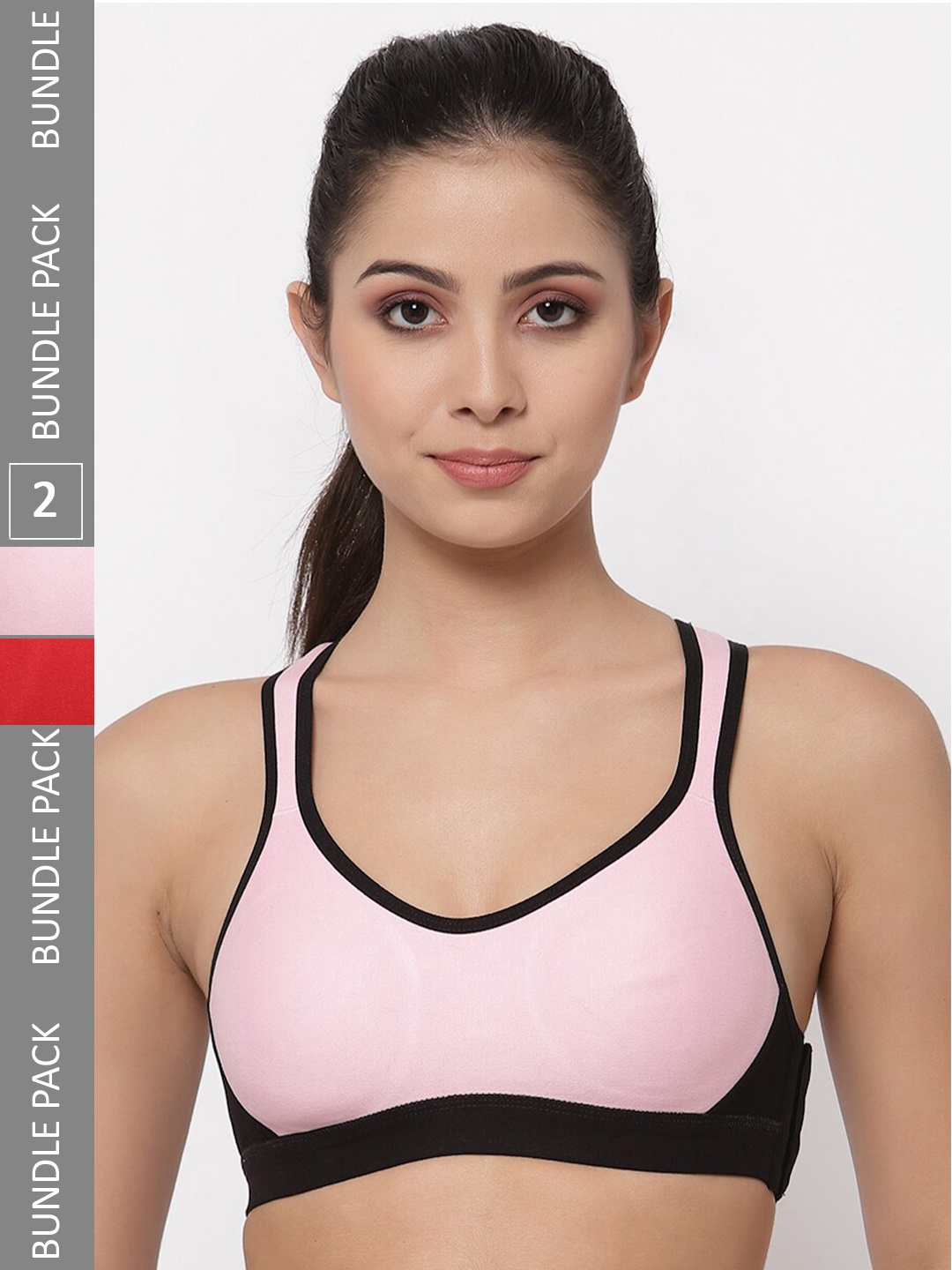 

College Girl Pack Of 2 Full Coverage Non Padded Workout Bra With Side Shaper, Red