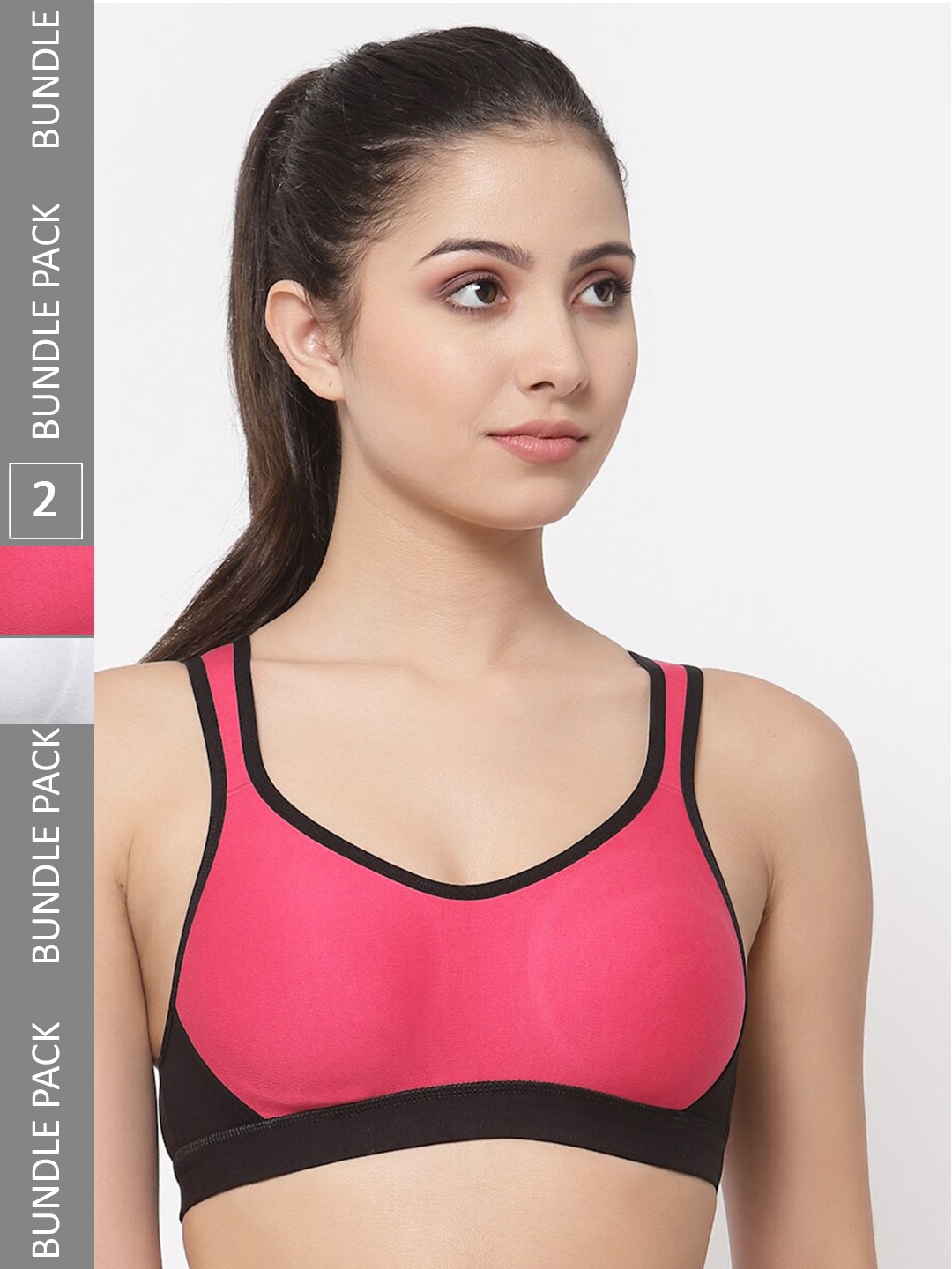

College Girl Pack Of 2 Full Coverage Lycra Sports Bra with Side Shaper, White