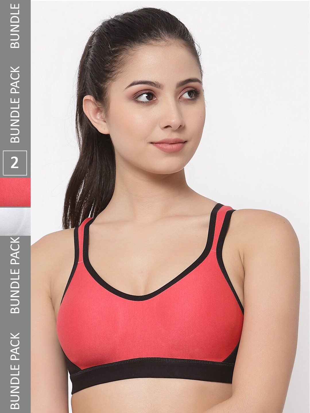 

College Girl Pack Of 2 Full Coverage Sports Bra With Side Shaper, White