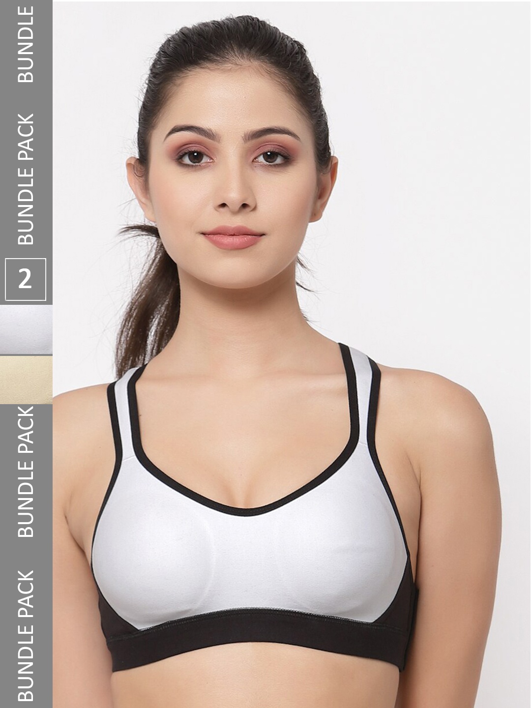 

College Girl Pack Of 2 Full Coverage Lycra Sports Bra with Side Shaper, White