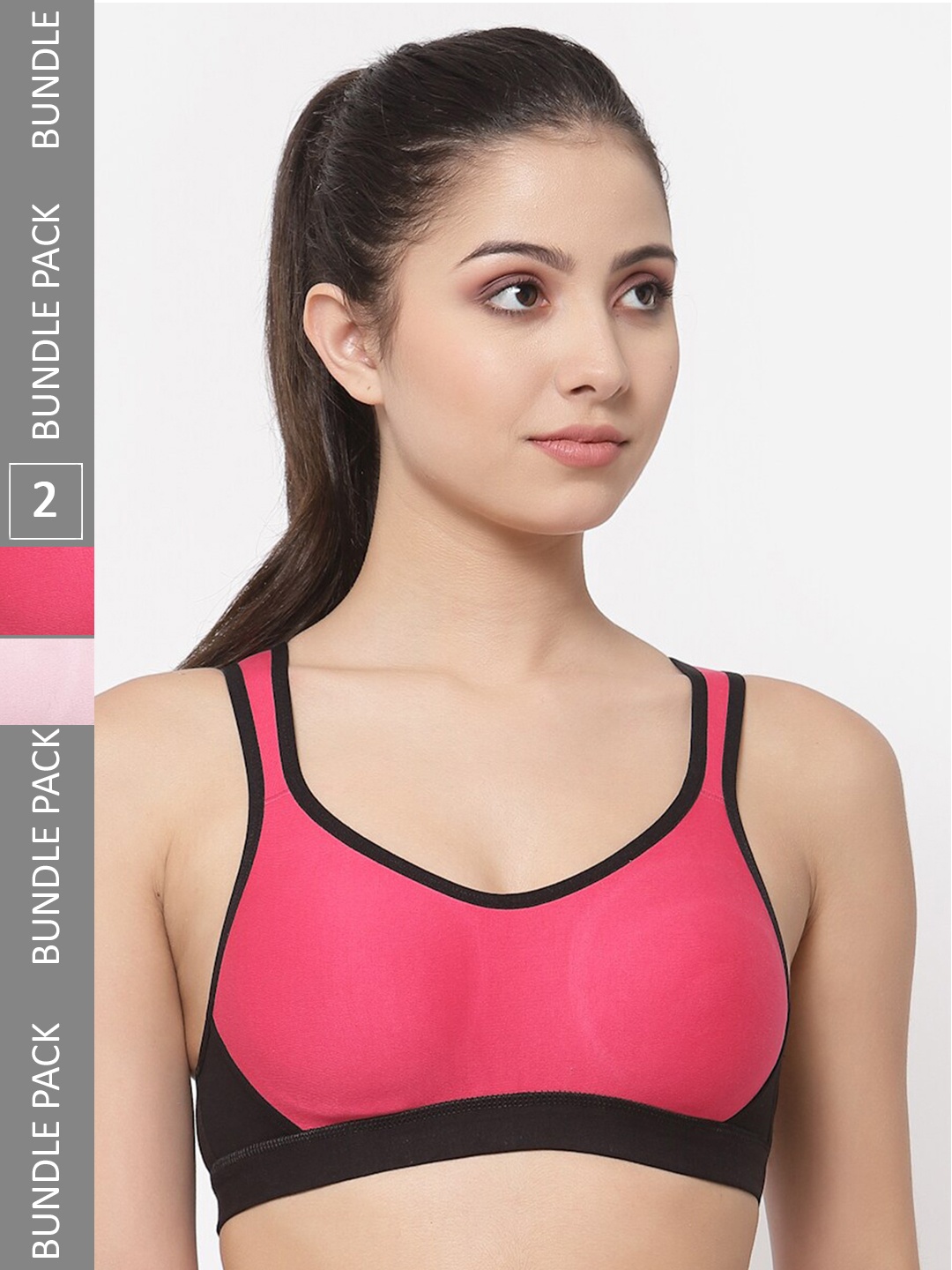 

College Girl Pack Of 2 Full Coverage Non Padded Workout Bra With Side Shaper, Pink