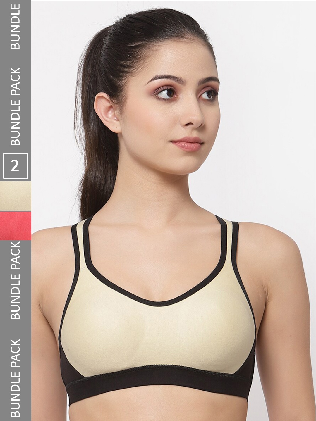 

College Girl Pack Of 2 Full Coverage Non Padded Workout Bra With Side Shaper, Red