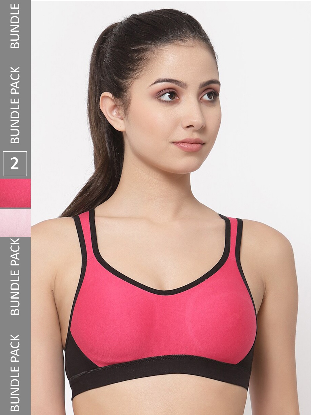 

College Girl Pack Of 2 Full Coverage Seamless Workout Bra, Fuchsia